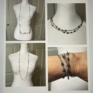 Blue Beads Silver Tone Eyeglass Necklace Choker Bracelet Necklace Combo